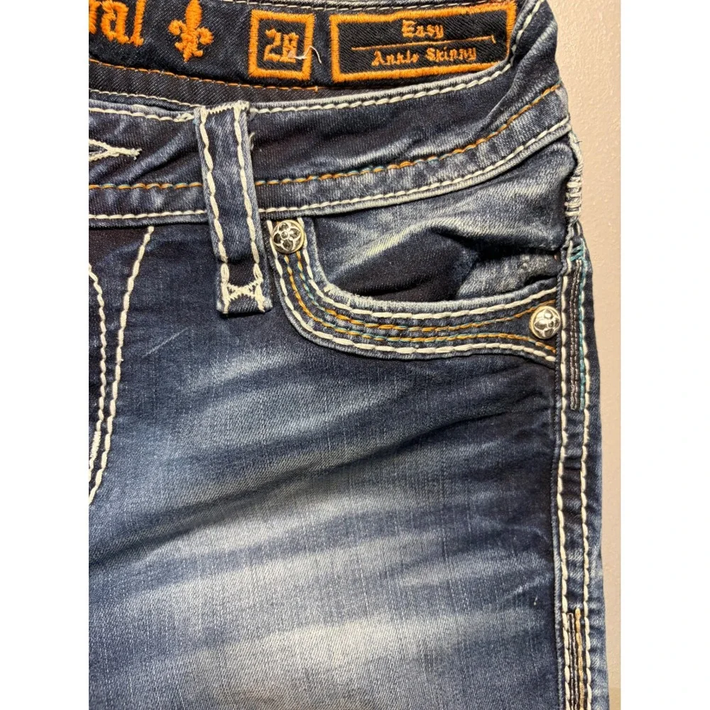 Rock Revival Jeans Womens 30 Blue Yana Easy Ankle Skinny Embroidered Low Rise